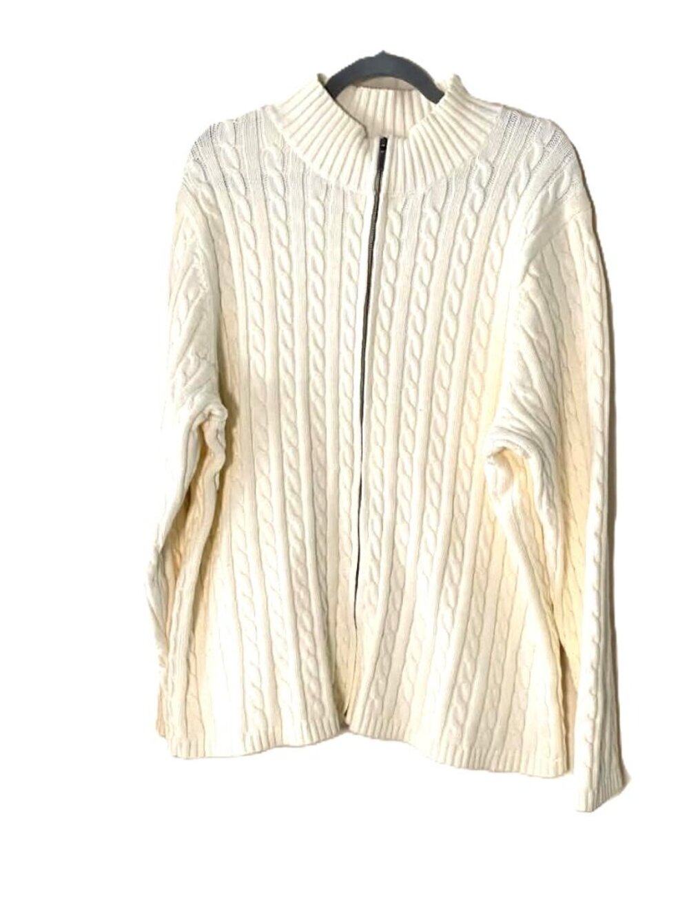 L.L. Bean Women's 3X Cream Cable Knit Full Zip Cardigan Sweater 100% Cotton